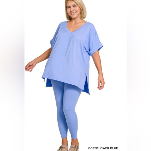 NEW!Plus Size 2X Zenana Outfitters Women's Cornflower Blue Loungewear Set - Picture 2 of 5